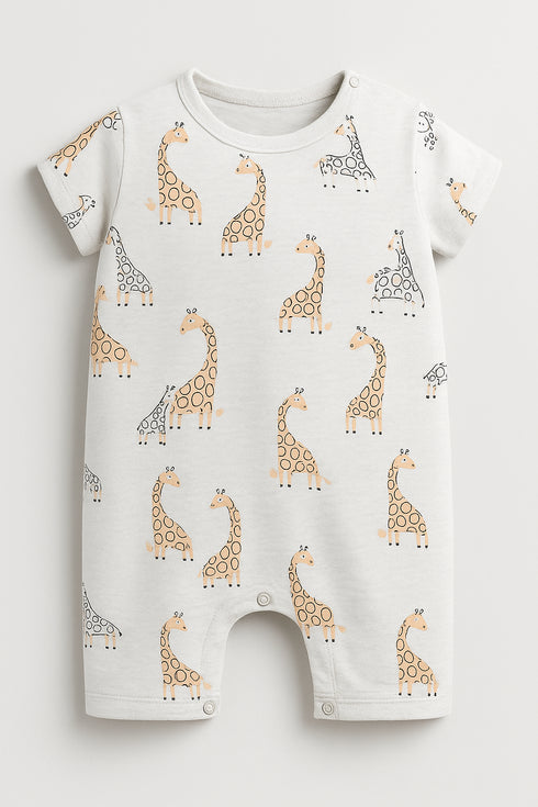Giraffe Themed Cotton Romper (Cream)